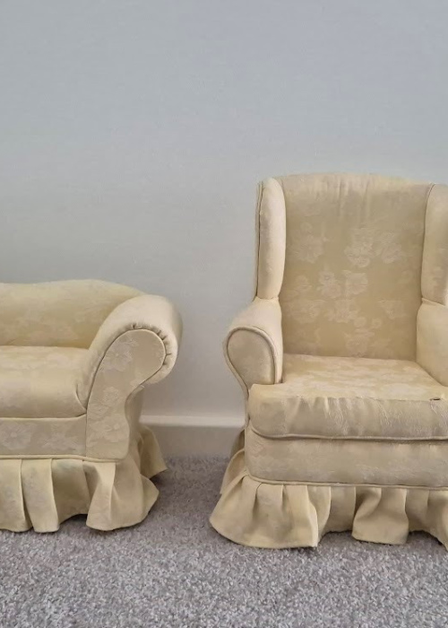 Yellow lounge and matching arm chair 